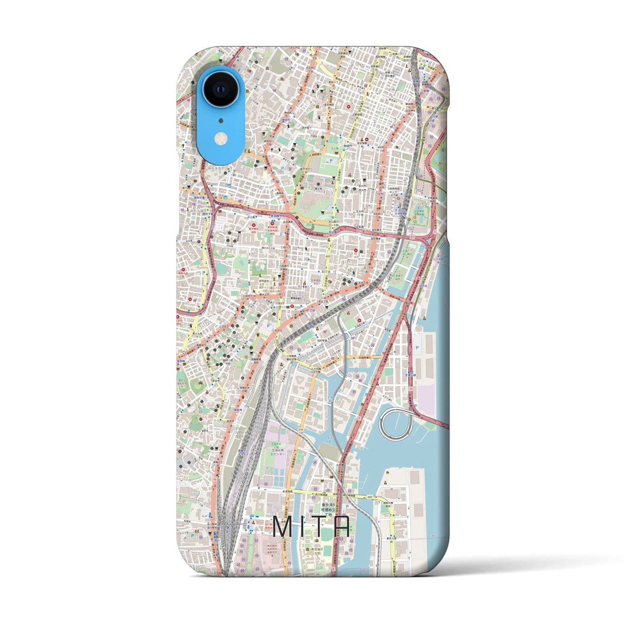 【三田（東京都）】地図柄iPhoneケース（バックカバータイプ・ナチュラル）iPhone XR 用