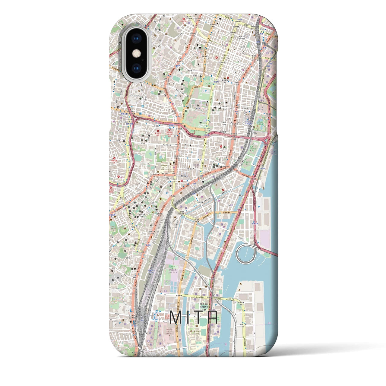 【三田（東京都）】地図柄iPhoneケース（バックカバータイプ・ナチュラル）iPhone XS Max 用