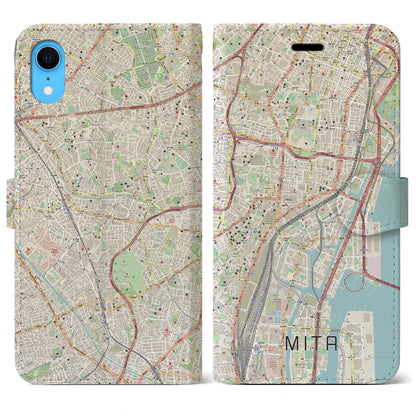 【三田（東京都）】地図柄iPhoneケース（手帳タイプ）ナチュラル・iPhone XR 用