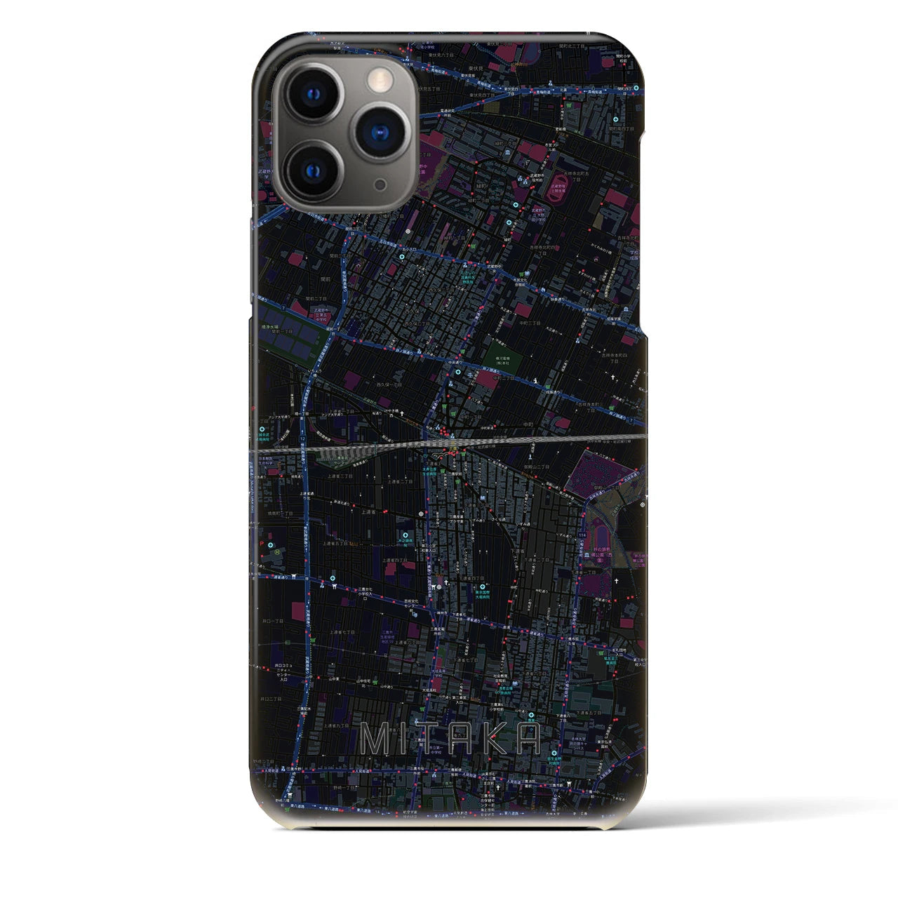 【三鷹】地図柄iPhoneケース（バックカバータイプ・ブラック）iPhone 11 Pro Max 用