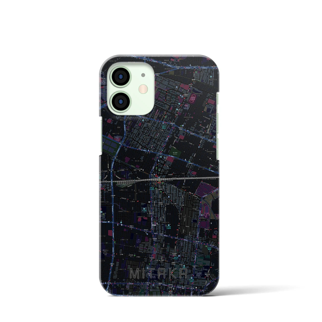 【三鷹】地図柄iPhoneケース（バックカバータイプ・ブラック）iPhone 12 mini 用