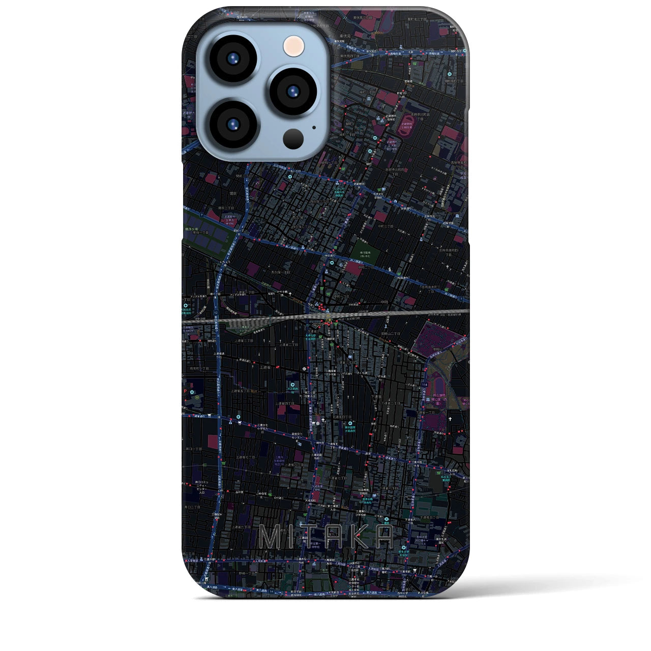 【三鷹】地図柄iPhoneケース（バックカバータイプ・ブラック）iPhone 13 Pro Max 用