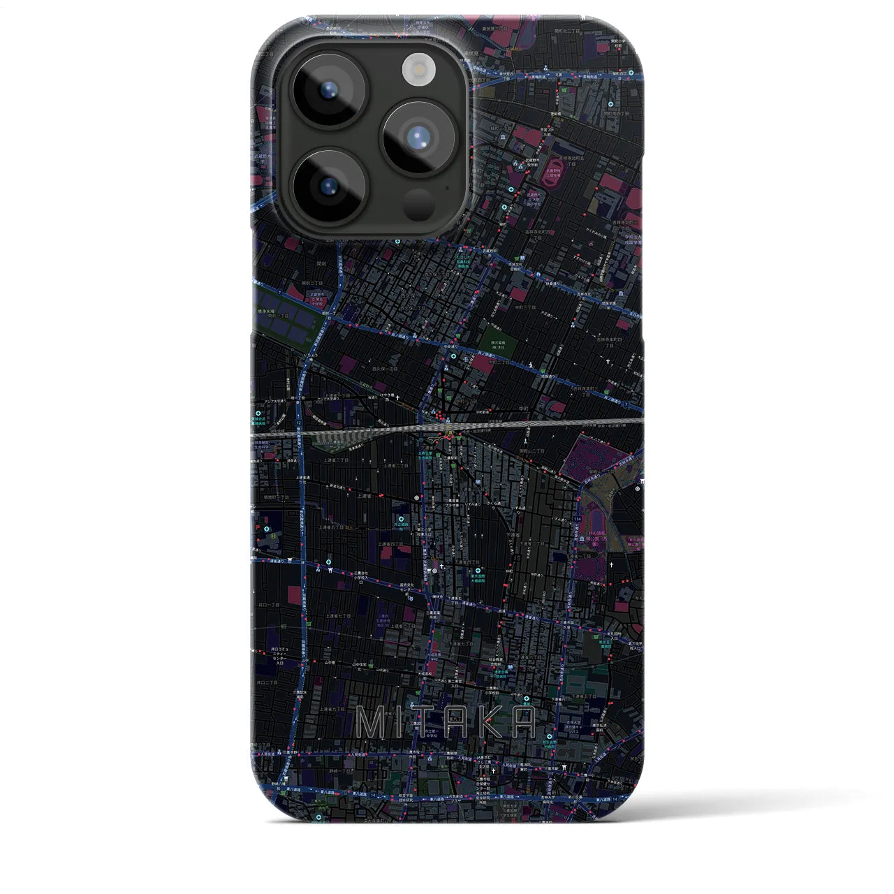 【三鷹】地図柄iPhoneケース（バックカバータイプ・ブラック）iPhone 15 Pro Max 用