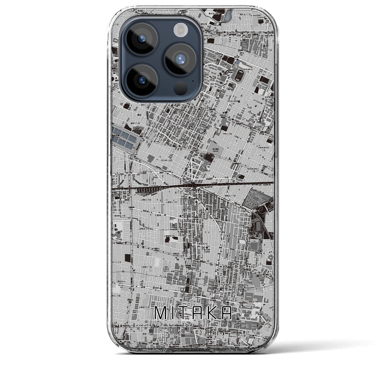【三鷹】地図柄iPhoneケース（クリアタイプ・モノトーン）iPhone 15 Pro Max 用