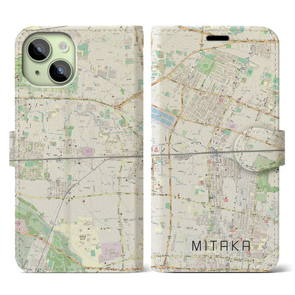 【三鷹（東京都）】地図柄iPhoneケース（手帳タイプ）ナチュラル・iPhone 15 用