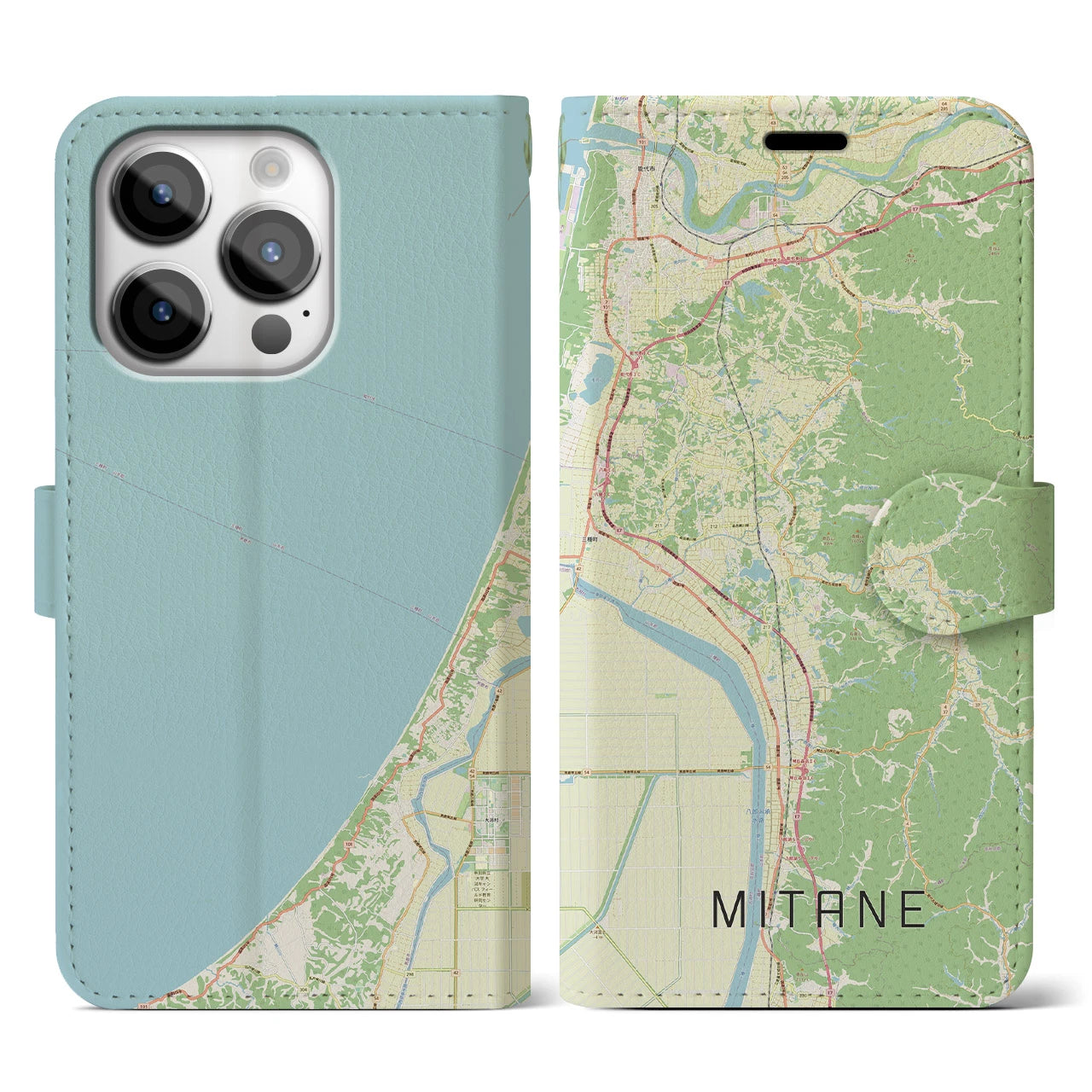 【三種】地図柄iPhoneケース（手帳両面タイプ・ナチュラル）iPhone 14 Pro 用