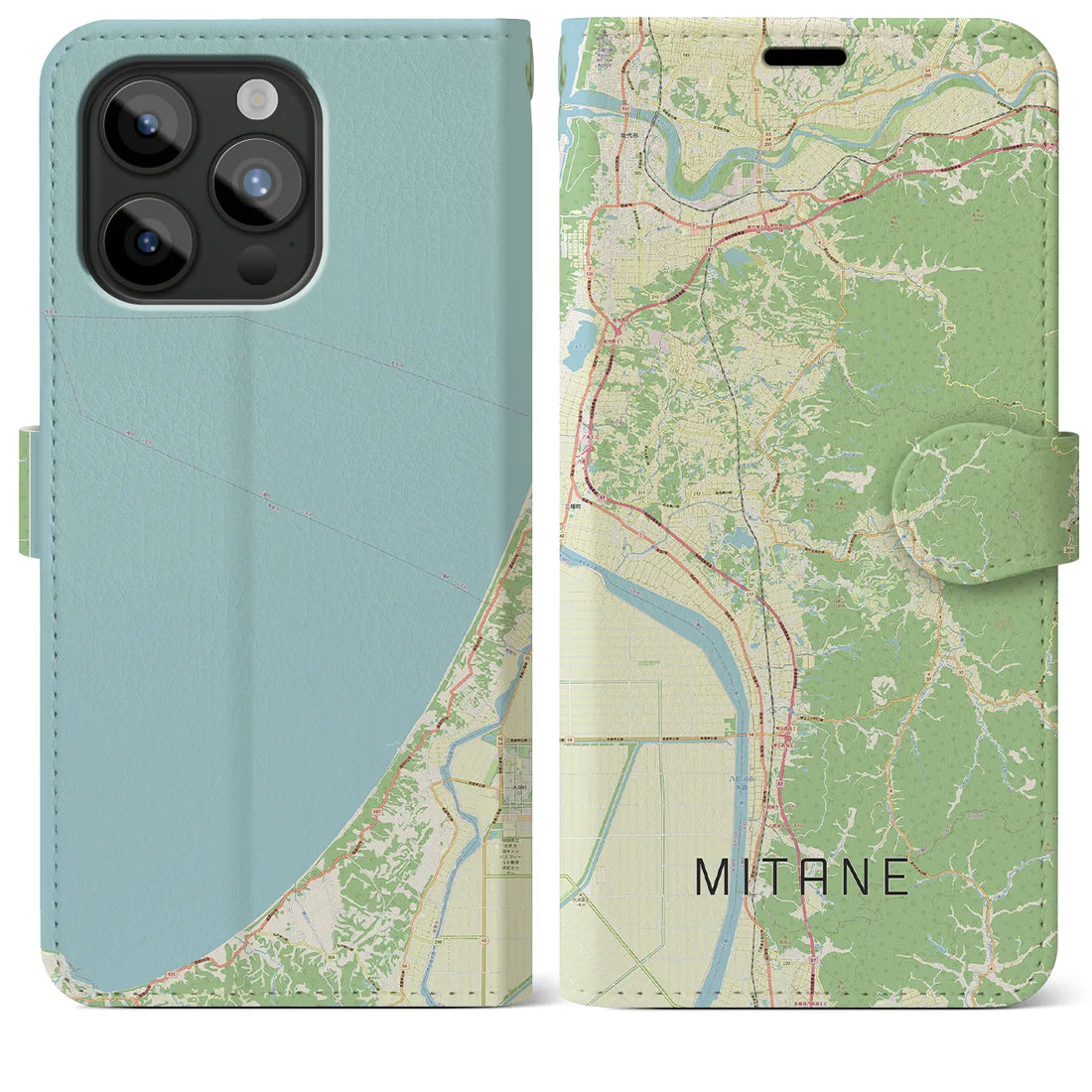 【三種】地図柄iPhoneケース（手帳両面タイプ・ナチュラル）iPhone 15 Pro Max 用