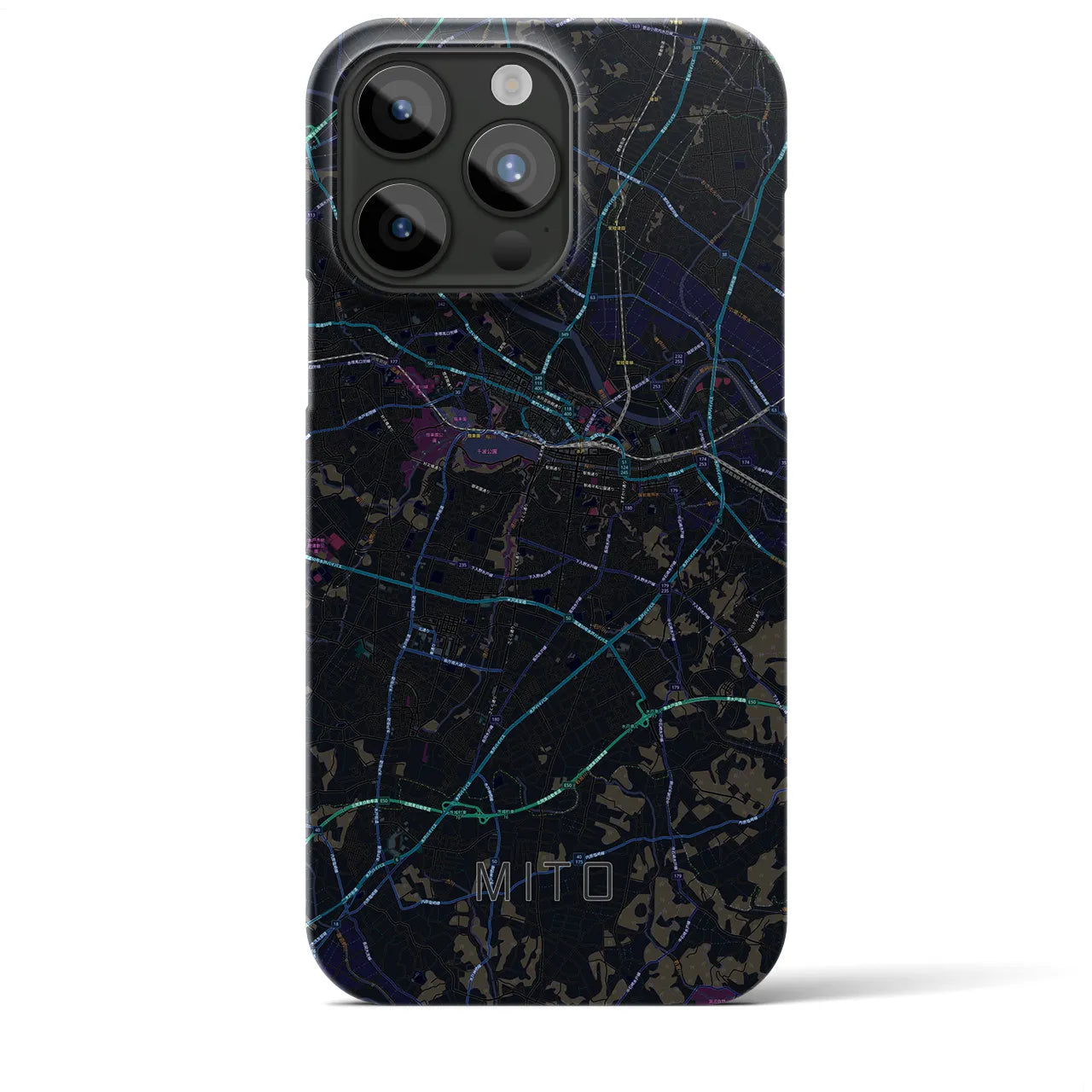 【水戸】地図柄iPhoneケース（バックカバータイプ・ブラック）iPhone 15 Pro Max 用