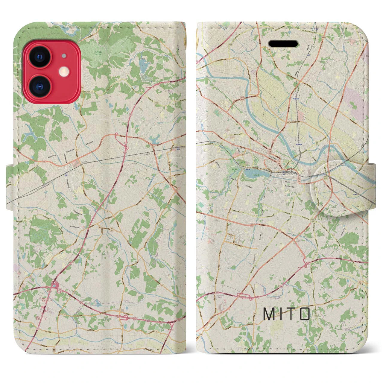 【水戸】地図柄iPhoneケース（手帳両面タイプ・ナチュラル）iPhone 11 用