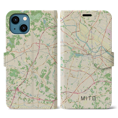 【水戸（茨城県）】地図柄iPhoneケース（手帳タイプ）ナチュラル・iPhone 13 用