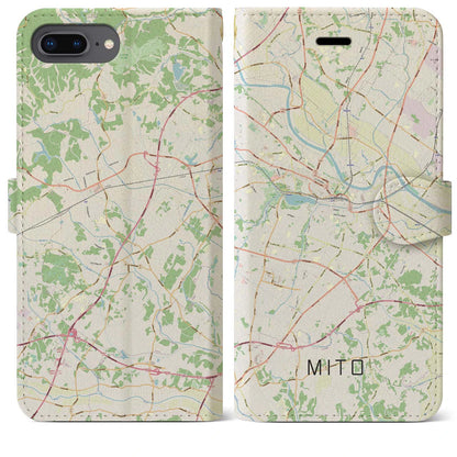 【水戸（茨城県）】地図柄iPhoneケース（手帳タイプ）ナチュラル・iPhone 8Plus /7Plus / 6sPlus / 6Plus 用