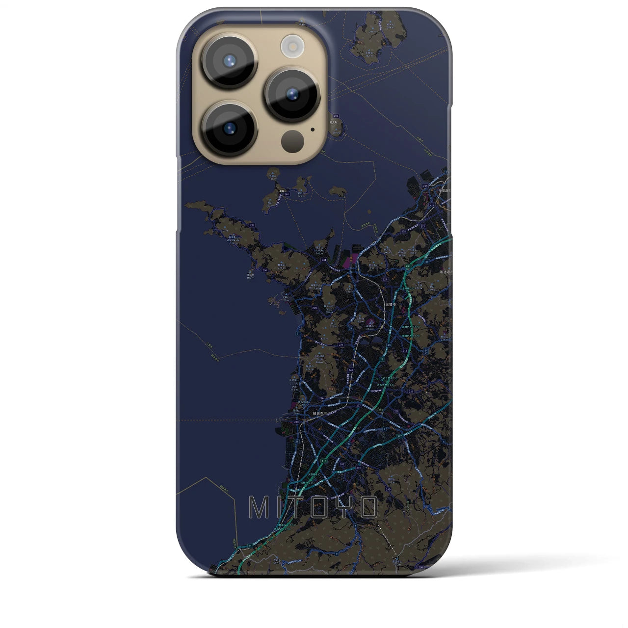 【三豊】地図柄iPhoneケース（バックカバータイプ・ブラック）iPhone 14 Pro Max 用