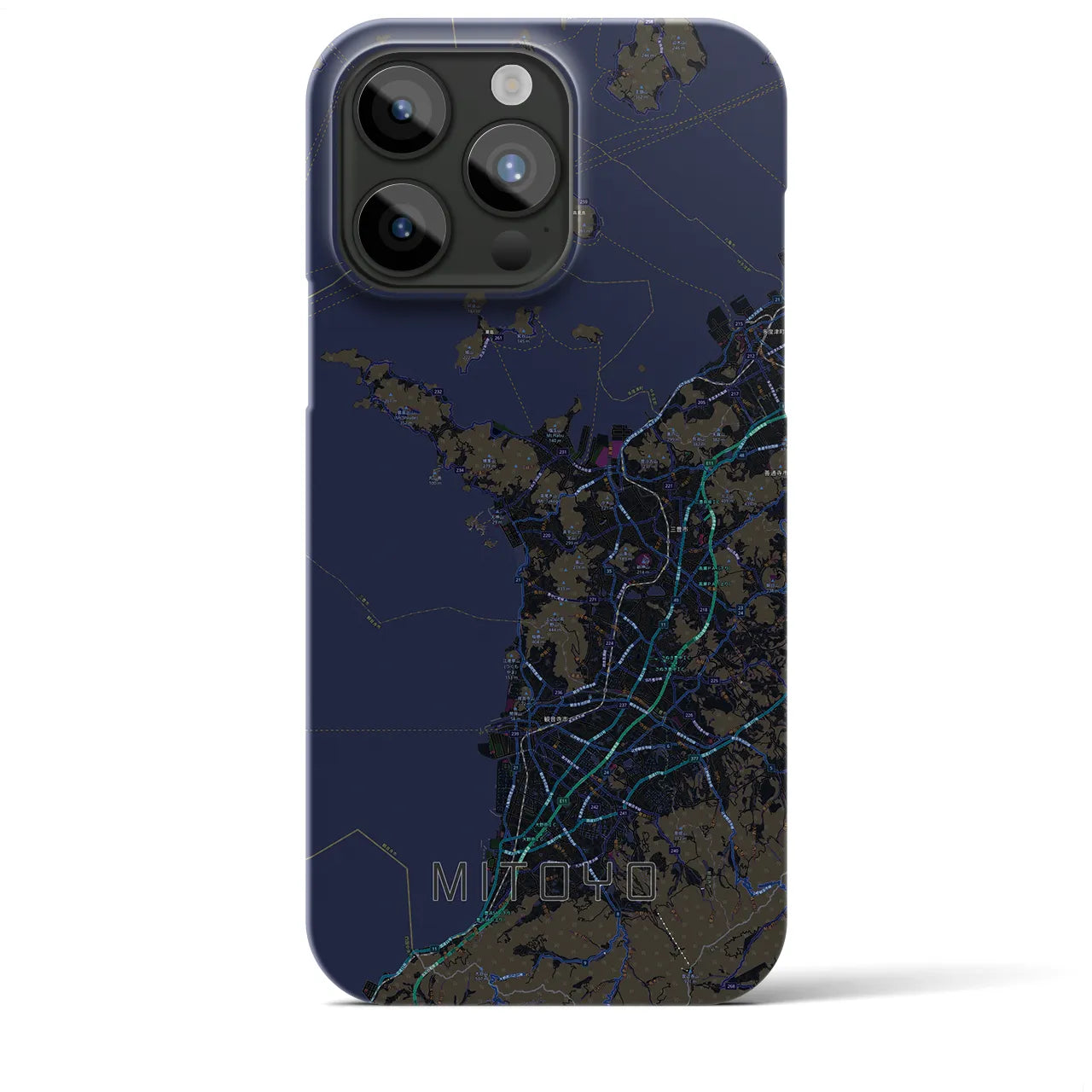 【三豊】地図柄iPhoneケース（バックカバータイプ・ブラック）iPhone 15 Pro Max 用