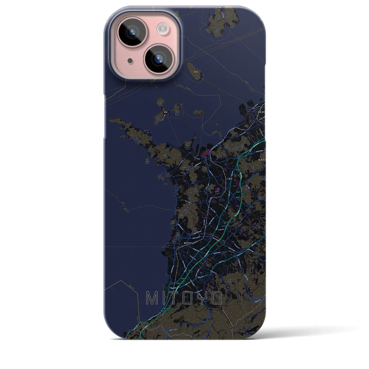 【三豊】地図柄iPhoneケース（バックカバータイプ・ブラック）iPhone 15 Plus 用