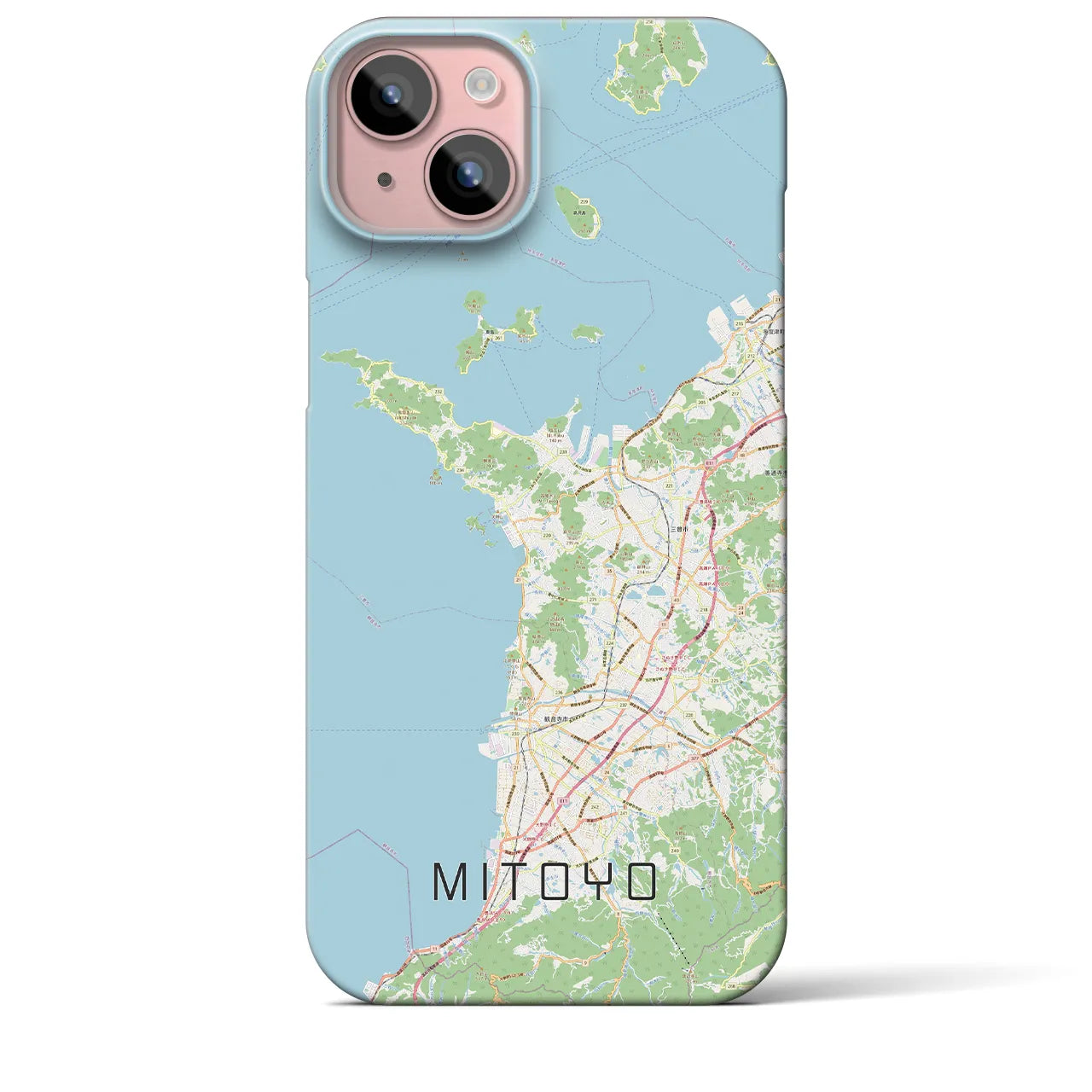 【三豊】地図柄iPhoneケース（バックカバータイプ・ナチュラル）iPhone 15 Plus 用
