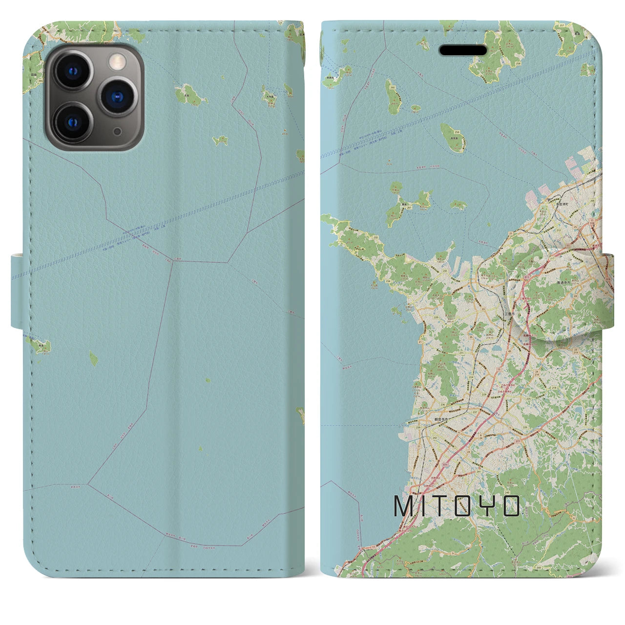 【三豊】地図柄iPhoneケース（手帳両面タイプ・ナチュラル）iPhone 11 Pro Max 用