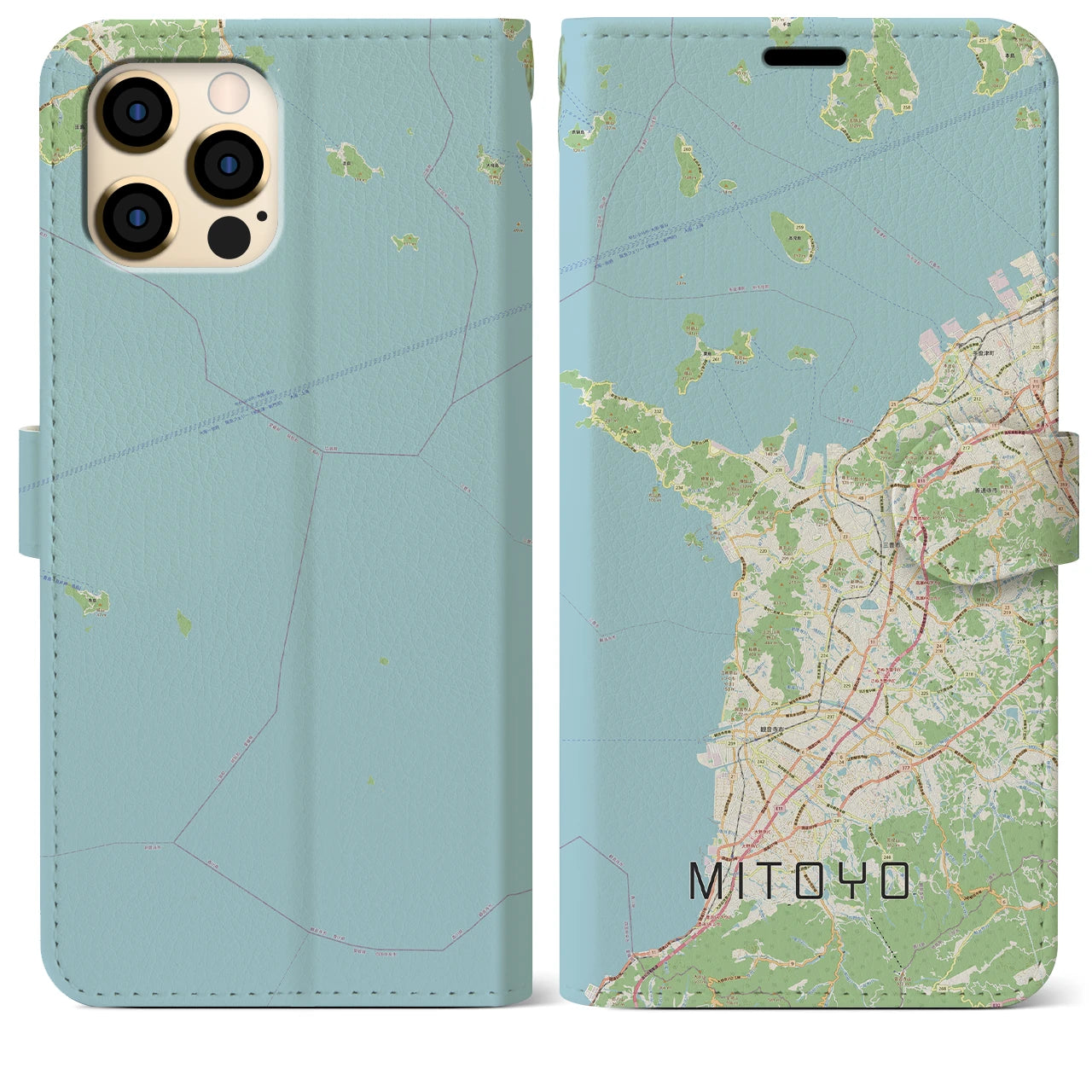 【三豊】地図柄iPhoneケース（手帳両面タイプ・ナチュラル）iPhone 12 Pro Max 用