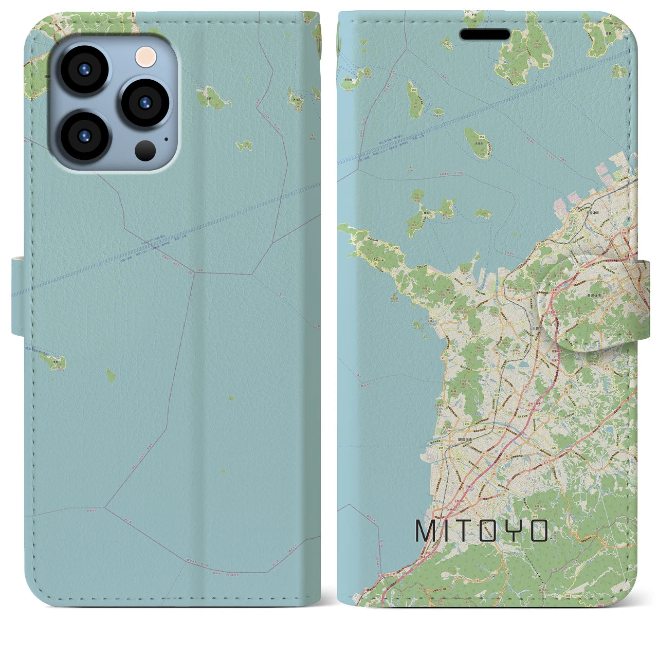 【三豊】地図柄iPhoneケース（手帳両面タイプ・ナチュラル）iPhone 13 Pro Max 用