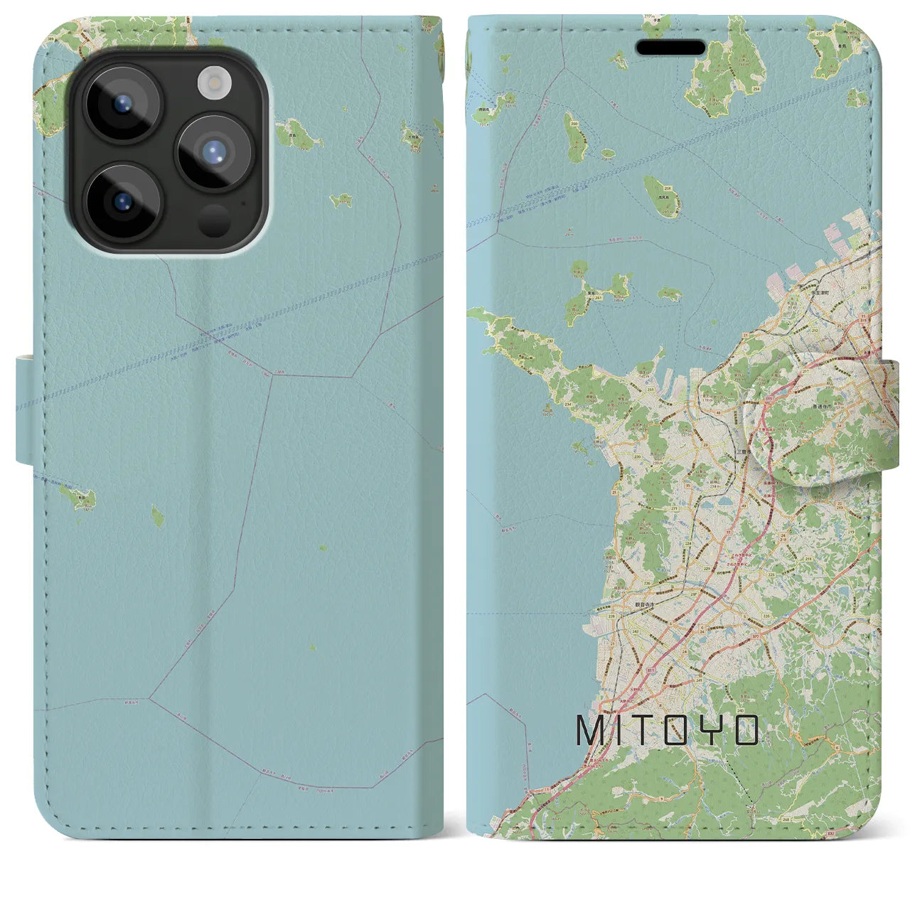 【三豊】地図柄iPhoneケース（手帳両面タイプ・ナチュラル）iPhone 15 Pro Max 用