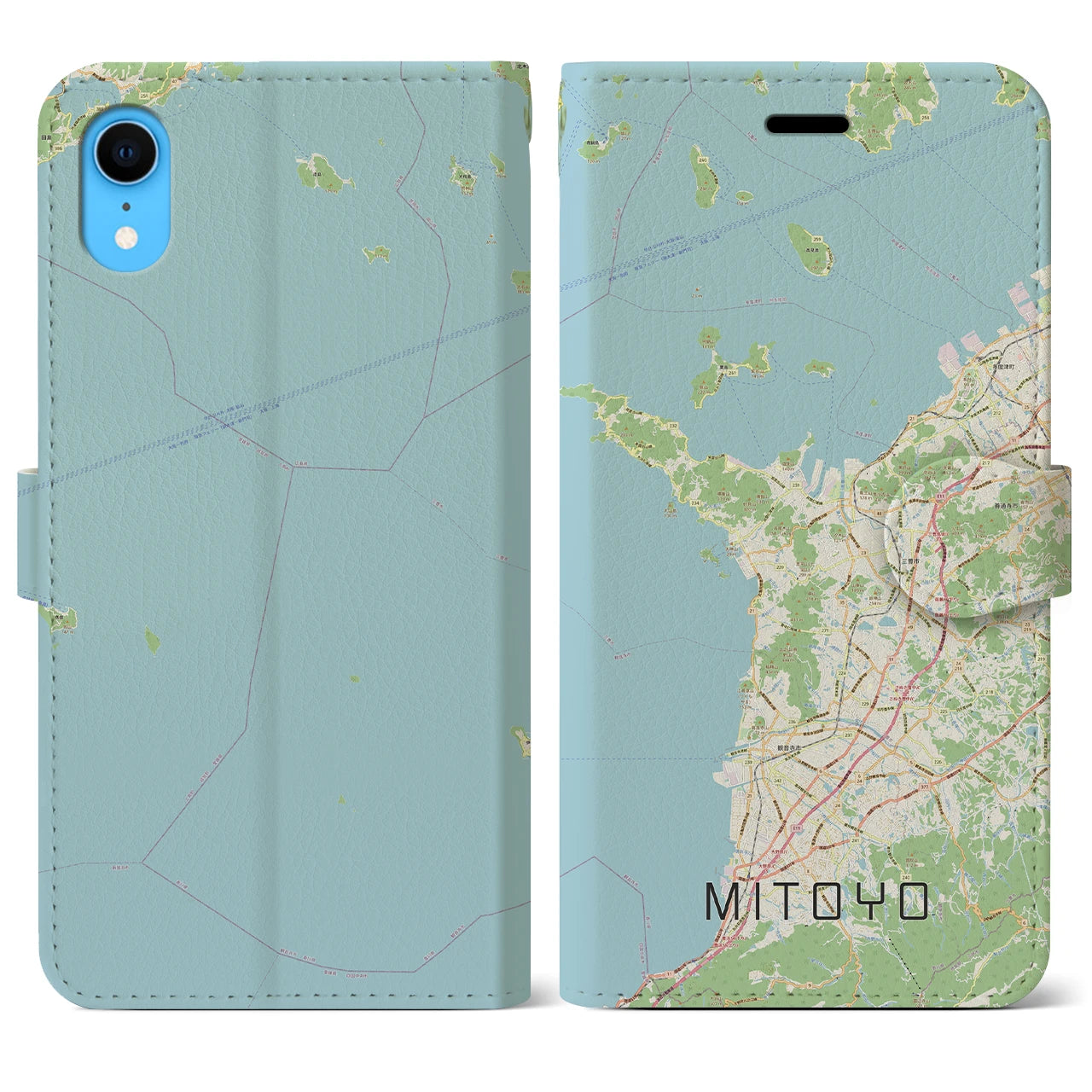【三豊】地図柄iPhoneケース（手帳両面タイプ・ナチュラル）iPhone XR 用