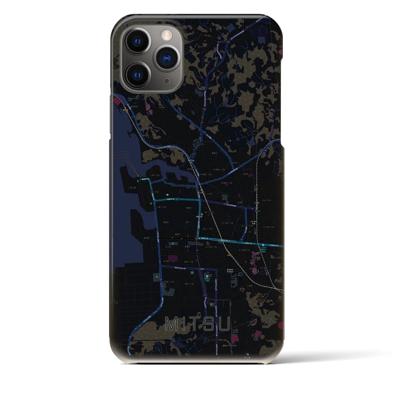 【三津】地図柄iPhoneケース（バックカバータイプ・ブラック）iPhone 11 Pro Max 用