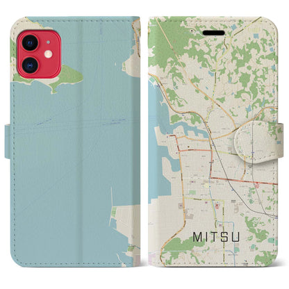 【三津（愛媛県）】地図柄iPhoneケース（手帳タイプ）ナチュラル・iPhone 11 用