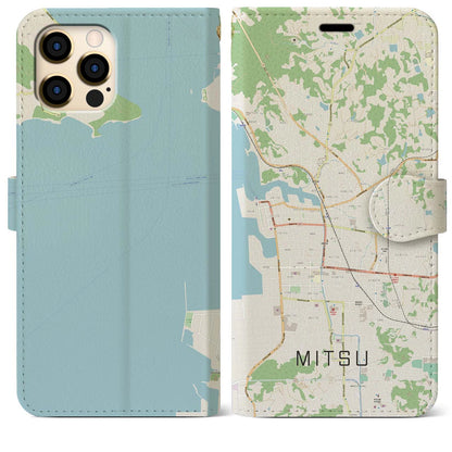 【三津（愛媛県）】地図柄iPhoneケース（手帳タイプ）ナチュラル・iPhone 12 Pro Max 用