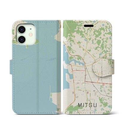 【三津（愛媛県）】地図柄iPhoneケース（手帳タイプ）ナチュラル・iPhone 12 mini 用