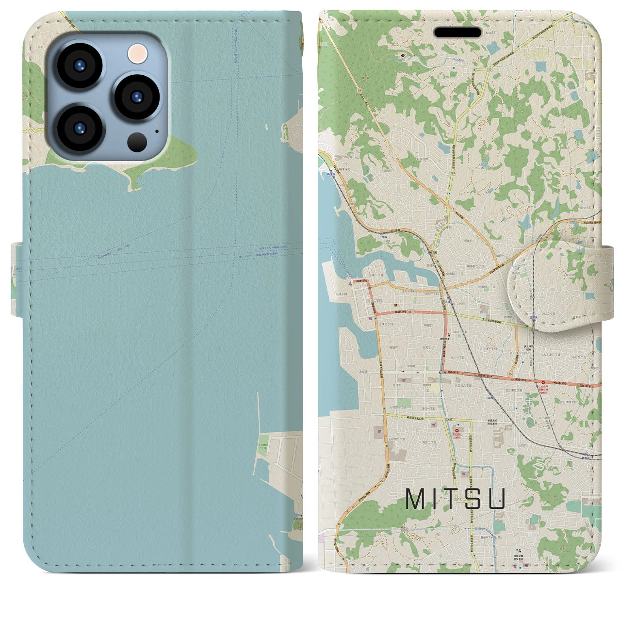 【三津】地図柄iPhoneケース（手帳両面タイプ・ナチュラル）iPhone 13 Pro Max 用
