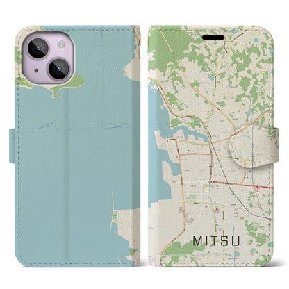 【三津（愛媛県）】地図柄iPhoneケース（手帳タイプ）ナチュラル・iPhone 14 用