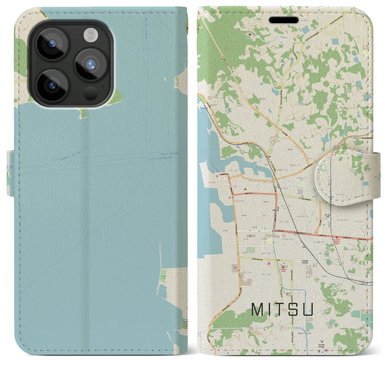 【三津】地図柄iPhoneケース（手帳両面タイプ・ナチュラル）iPhone 15 Pro Max 用
