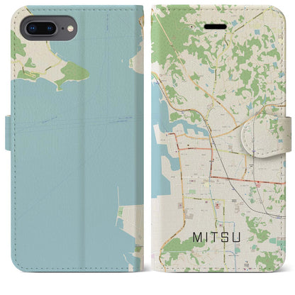 【三津（愛媛県）】地図柄iPhoneケース（手帳タイプ）ナチュラル・iPhone 8Plus /7Plus / 6sPlus / 6Plus 用