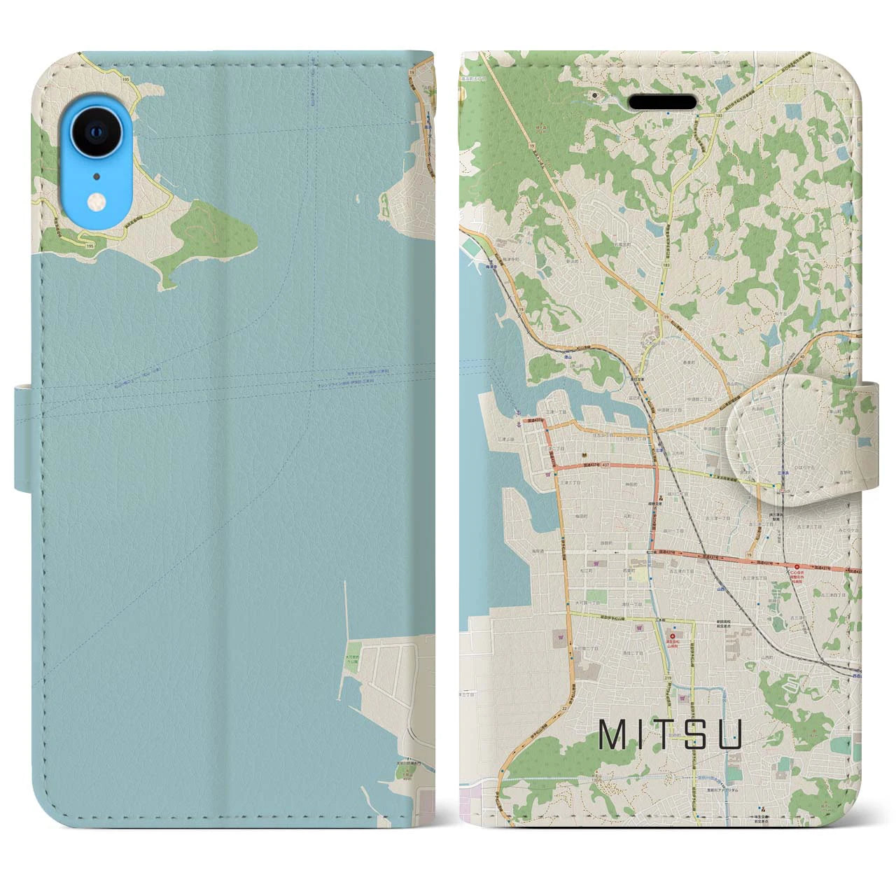 【三津】地図柄iPhoneケース（手帳両面タイプ・ナチュラル）iPhone XR 用