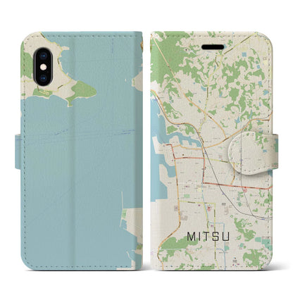 【三津（愛媛県）】地図柄iPhoneケース（手帳タイプ）ナチュラル・iPhone XS / X 用