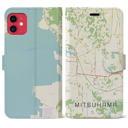 【三津浜（愛媛県）】地図柄iPhoneケース（手帳タイプ）ナチュラル・iPhone 11 用