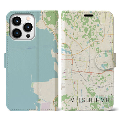 【三津浜（愛媛県）】地図柄iPhoneケース（手帳タイプ）ナチュラル・iPhone 13 Pro 用
