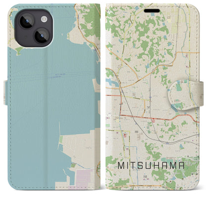 【三津浜（愛媛県）】地図柄iPhoneケース（手帳タイプ）ナチュラル・iPhone 14 Plus 用
