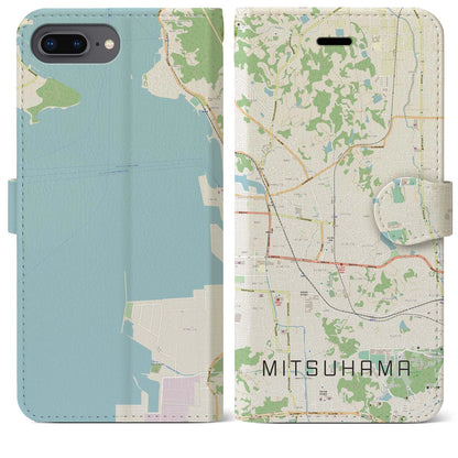 【三津浜（愛媛県）】地図柄iPhoneケース（手帳タイプ）ナチュラル・iPhone 8Plus /7Plus / 6sPlus / 6Plus 用