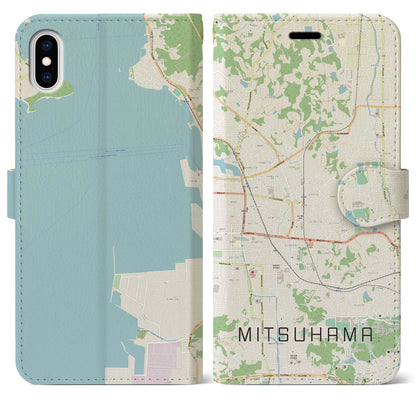 【三津浜（愛媛県）】地図柄iPhoneケース（手帳タイプ）ナチュラル・iPhone XS Max 用