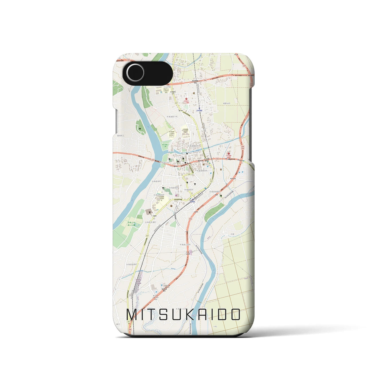 【水海道】地図柄iPhoneケース（バックカバータイプ・ナチュラル）iPhone SE（第3 / 第2世代） / 8 / 7 / 6s / 6 用