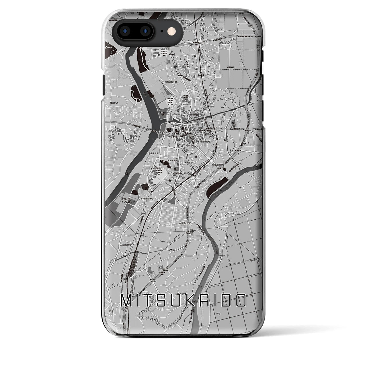 【水海道】地図柄iPhoneケース（クリアタイプ・モノトーン）iPhone 8Plus /7Plus / 6sPlus / 6Plus 用
