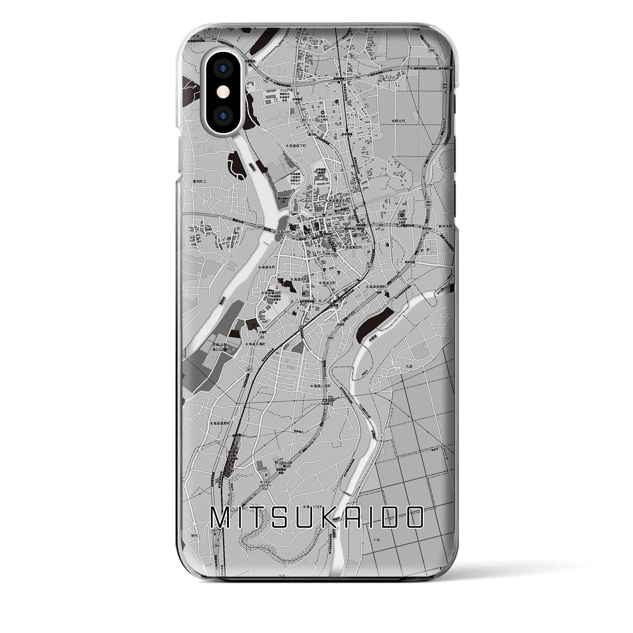 【水海道】地図柄iPhoneケース（クリアタイプ・モノトーン）iPhone XS Max 用