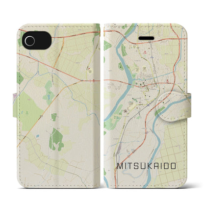 【水海道（茨城県）】地図柄iPhoneケース（手帳タイプ）ナチュラル・iPhone SE（第3 / 第2世代） / 8 / 7 / 6s / 6 用