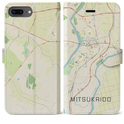 【水海道（茨城県）】地図柄iPhoneケース（手帳タイプ）ナチュラル・iPhone 8Plus /7Plus / 6sPlus / 6Plus 用