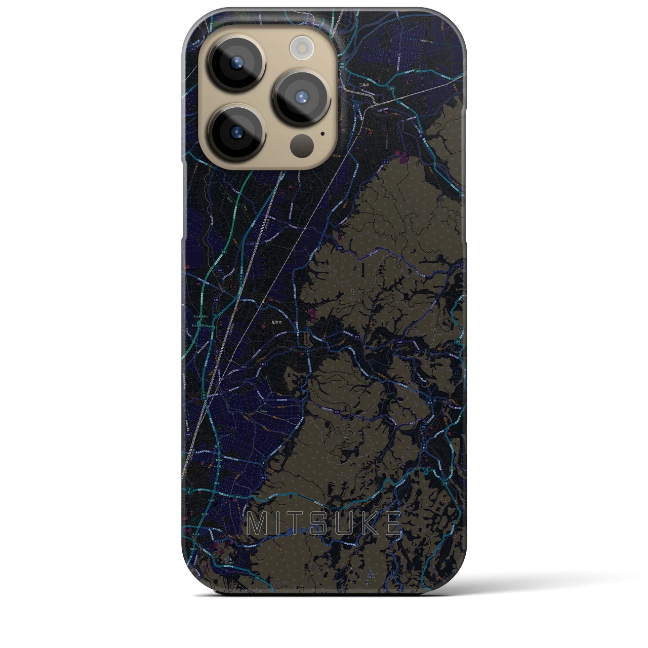 【見附】地図柄iPhoneケース（バックカバータイプ・ブラック）iPhone 14 Pro Max 用