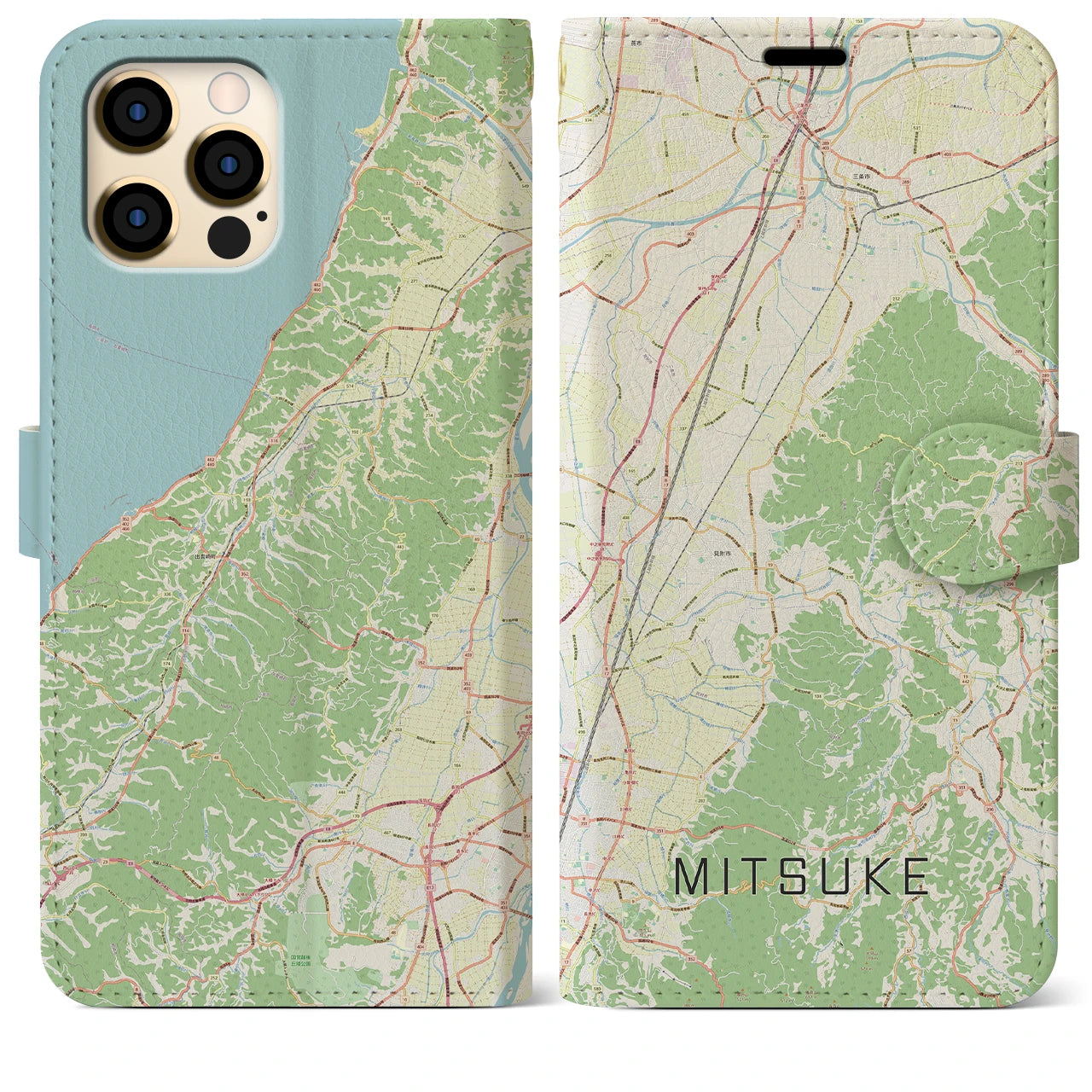 【見附】地図柄iPhoneケース（手帳両面タイプ・ナチュラル）iPhone 12 Pro Max 用