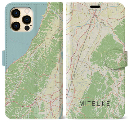 【見附（新潟県）】地図柄iPhoneケース（手帳タイプ）ナチュラル・iPhone 12 Pro Max 用