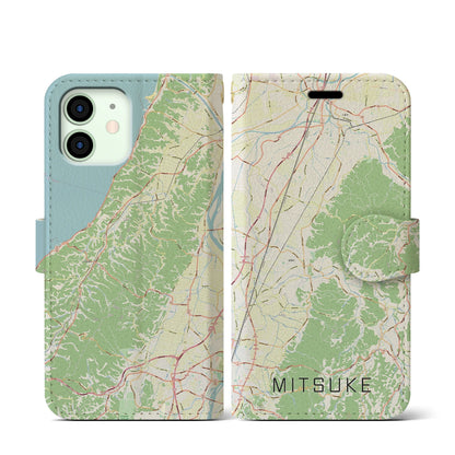 【見附（新潟県）】地図柄iPhoneケース（手帳タイプ）ナチュラル・iPhone 12 mini 用