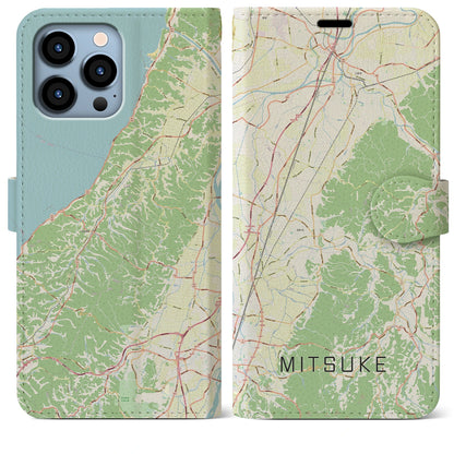 【見附（新潟県）】地図柄iPhoneケース（手帳タイプ）ナチュラル・iPhone 13 Pro Max 用
