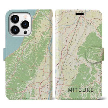 【見附（新潟県）】地図柄iPhoneケース（手帳タイプ）ナチュラル・iPhone 13 Pro 用